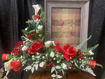 Cardinal Arrangement with Embroidered Frame